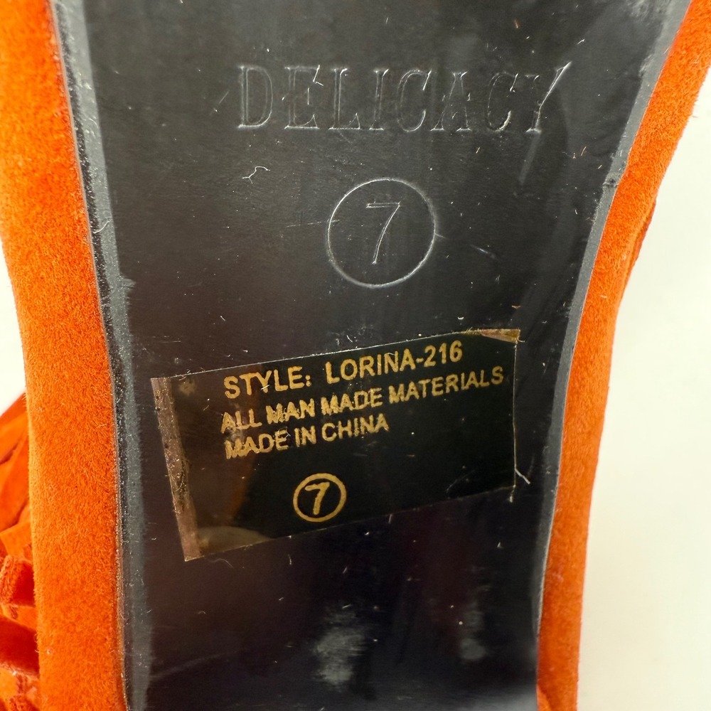 Delicacy Orange Faux Suede Fringe Stiletto Heel Ankle Boots Women's‎ Size 7 - Picture 12 of 12